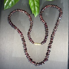 Genuine Almandine Garnet Free-Form Bead Necklace Bronze Bead Spacers Screw Clasp
