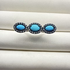 JTV Ring Turquoise Sterling Silver 925 size 8 Designer Halo East West Modern