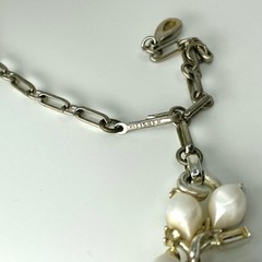 Vintage Lisner Faux Pearl Necklace Signed Rhinestone Floral Silver Tone MCM