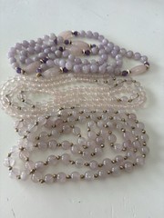 Vintage 14k Yellow Gold Lavender Jade/Rose Quartz Gold Ball Beaded Necklaces Lot