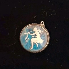 Antique Sterling Blue Morpho Butterfly Woman Horn Pendant England