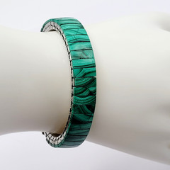 Malachite Stone Green Veneer Panel Stainless Steel Expanding Vintage Bracelet