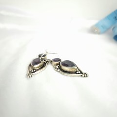 Vtg 90s Southwestern Style Sterling Silver Dangle Earrings Faceted Amethyst Boho