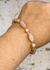 Pink Fire Opal Czech Glass In Classic Statement Tennis Gold Plated Bracelet