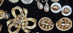 Goldtone Faux Pearl Jewelry Lot Trifari Japan Signed Pieces Brooch Earrings E30