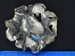 VINTAGE SIGNED HORNA MODERNIST BRUTALIST GEMSTONE STERLING PIN BROOCH ~ 62 mm