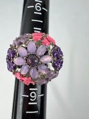 Avon NWT Silver Tone Purple Lilac Flowers Statement Necklace & Size 8 Ring Set