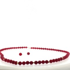 Vintage 14K Gold‑Marked Red Bead Necklace & Pierced Earrings Set – Classic