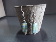 1 Pair Old .75″in Stone Blue/Green w/Veins Mixed Dangler