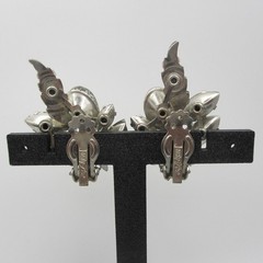 Vintage Judy Lee Earrings Rhinestone Climber Molded Glass AB Silver Tone Clip On