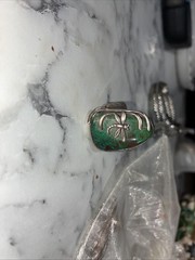 Sterling Silver Vintage Malachite Ring Dragonfly Design Southwestern Vintage