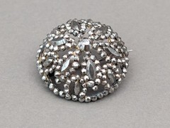 Antique Victorian Cut Steel Brooch 19th Century Pin Riveted Faceted Domed Round