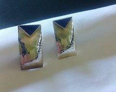 Vintage Sterling Silver Lapis Earrings. Modernist Geometric Stud 1.5 inch