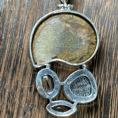 Sterling Silver Ammonite Fossil Gemstone Pendant Bezel Set 32g 3” Length