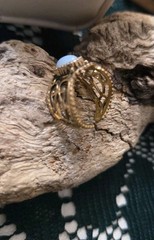S Coventry Empress Dragon’s Breath Goldtone Faux Fire Opal Filagree Ring Sz 7.25