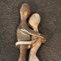 Vintage 2-Tone Couple Embracing “BB” Signed Pendant Sterling & Brass Romantic