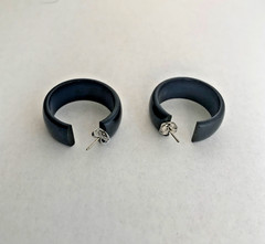 Pair of Vintage Bakelite Pierced Hoop Earrings Dark Blue Color