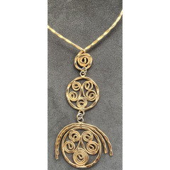 Vintage 70s Gold Necklace Spiral Disc Cascade Ancient Greek Style