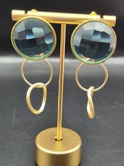 Gorgeous Chic Aquamarine Color Glass Gold Tone Pierced Earrings Not Marked