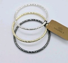 Monet Bangle Bracelet set of 3 Black Silver Gold Over the wrist OSFM