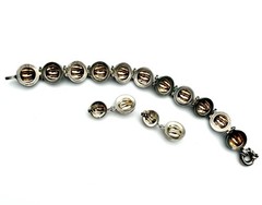 Vintage Italy 925 Sterling Silver Orb Bracelet Earrings Set Ribbed Modernist 30g