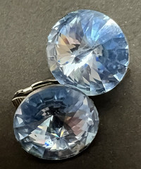 Vtg Weiss sky Blue Rivoli Rhinestone Silver-tone Earrings Clip On Round Bling!