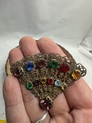 Vintage Czech Multi Color Stones Rhinestones Filigree Fan