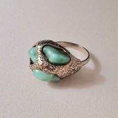 Vintage Brutalist Cocktail Ring 60s-70s Huge Faux Jade Poured Art Glass Adjusts