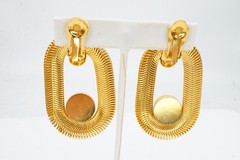 Vintage Clip On Earrings Gold Tone Rhinestone Chunky Flexible