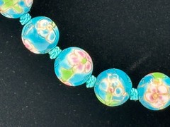 Vintage Chinese Turquoise Cloisonne Enamel Hand-Knotted Floral Bead Necklace 26