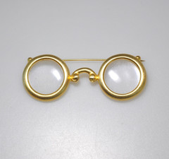 Brooch vtg satin gold tone eye glasses iconic John Lennon style large 3″ MA