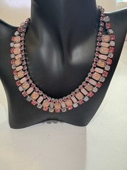 Vintage Juliana Style Pink Art Glass Rhinestone Statement Necklace Silver Tone
