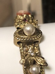 Vintage GOLD TONE SLIDE BRACELET MULTIPLE STONES 7 1/2”
