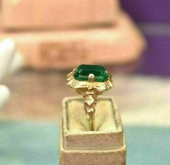 3.00Ct Lab Created Green Emerald Engagement 14K Yellow Gold Finish Ring