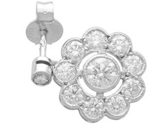 Antique 2.25Ct Diamond and 18k White Gold Cluster Earrings Circa 1930