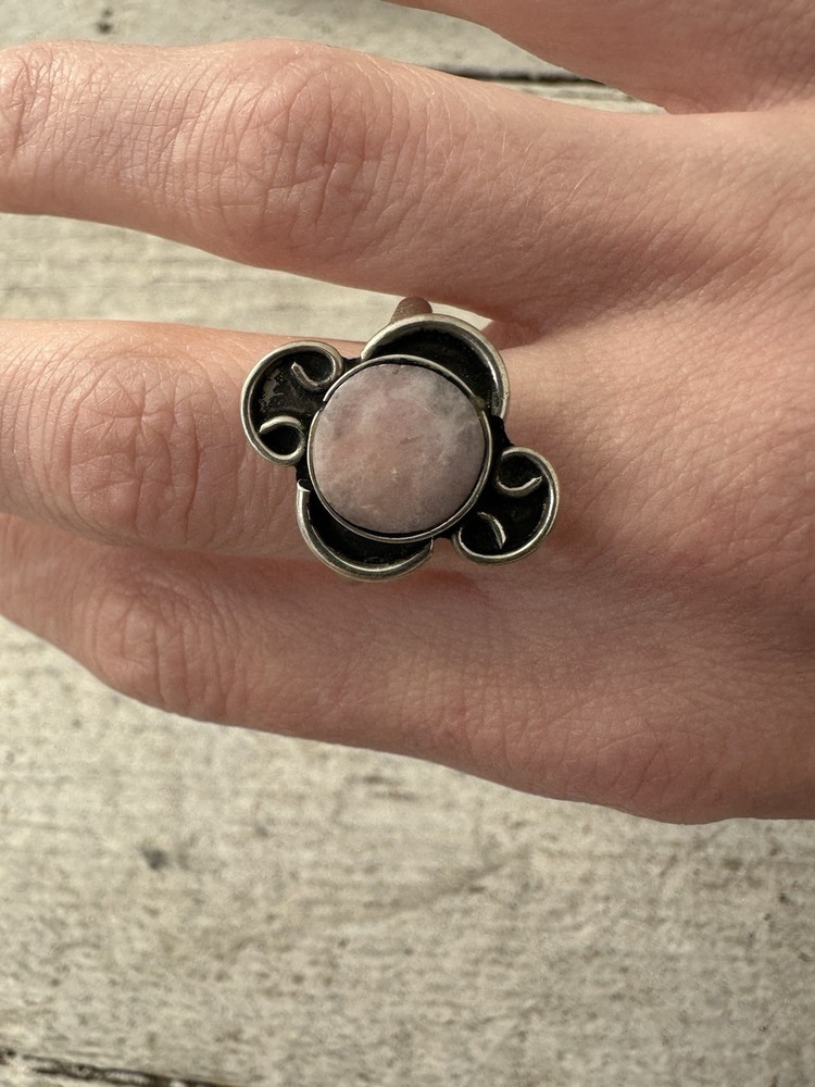 Vintage Adjustable Pink Quartz Scroll Work Ring