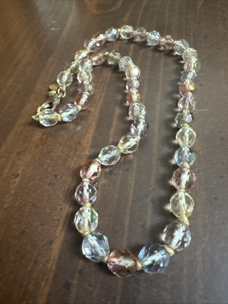 Vintage Crystal Liz Claiborne Faceted Bead Pastel Pink & Blue Necklace