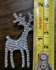 1¾” SilverTone Reindeer Brooch Faux Crystal Rudolph Horn Deer Pin Bling Red Nose