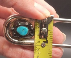 Vintage Scovill Silver Safety Pin With Turquoise Stone Accent – 4.25″ Long