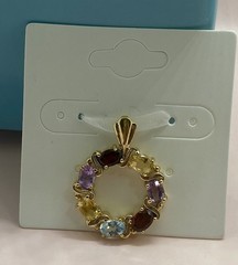 Vintage 925 Sterling Silver Vermeil Multi Gemstone Round Wreath Pendant