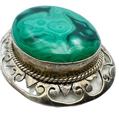 Sterling Silver & Malachite Statement Artisan Pendant Chain Necklace Handmade
