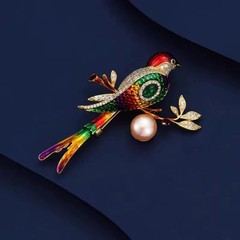 Colorful Magpie Brooch High-end Female Personality Happy Branch Pearl Brooch