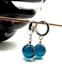 Unique blue Natural dyed Amber Earrings 5g
