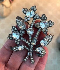 Vintage Eisenberg Original 1940s Sterling Silver Rhinestone Pin Brooch Large 3″