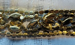 Vintage Unmarked Aurora Borealis AB Rhinestone Necklace Bracelet Gold-Tone