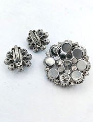 Vintage WEISS Brooch Earrings SET AB Rhinestone Smoky Gray & Aurora Borealis