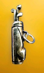 VINTAGE-COLLECTIBLE 3-D STERLING SLV GOLF BAG & CLUBS, PENDANT/CHARM, SIGNED 925