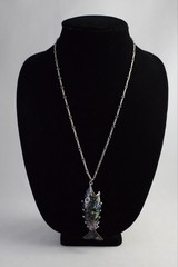 VTG Abalone Shell Silver Articulated Nautical FISH Pendant Necklace Read