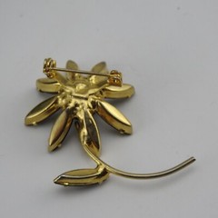 Vintage Black Rhinestone Flower Floral Brooch