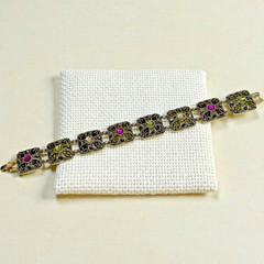 Monet Filigree Panel Bracelet 7″ Multi Color Stones Fold Over Clasp Vintage